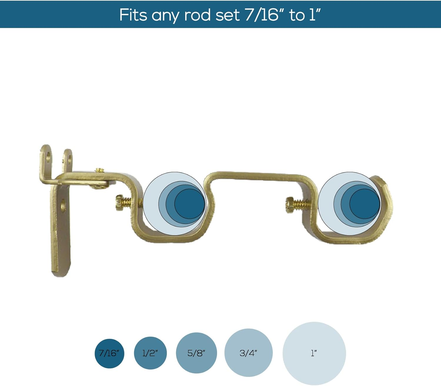 Satorihome Double Rod Curtain Brackets, Set of 3 &ndash; Golden Brass Finish, Heavy-Duty Steel, No-Drill Option with Anchors & Hardware image number 3