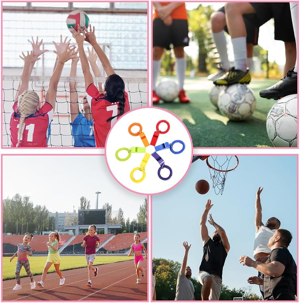 6 Pcs Loud Plastic Sports Whistles with Stretchable Coil Wrist Keychain Ring - Ideal for Coaches, Referees, Lifeguards, and Emergency Use in 6 Vibrant Colors image number 5