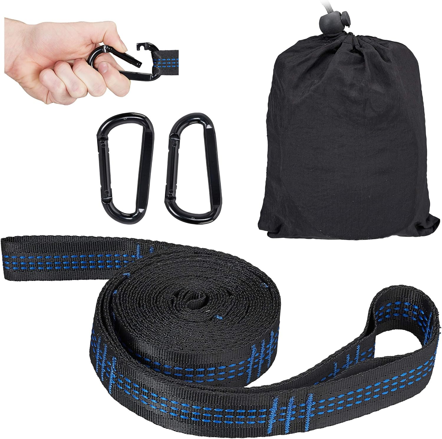 Relaxdays Hammock Straps, Hanging Suspension Swing Kit, Garden & Outdoor, Holds 200 Kg, 2 X Snap Hooks & Straps, Black image number 3
