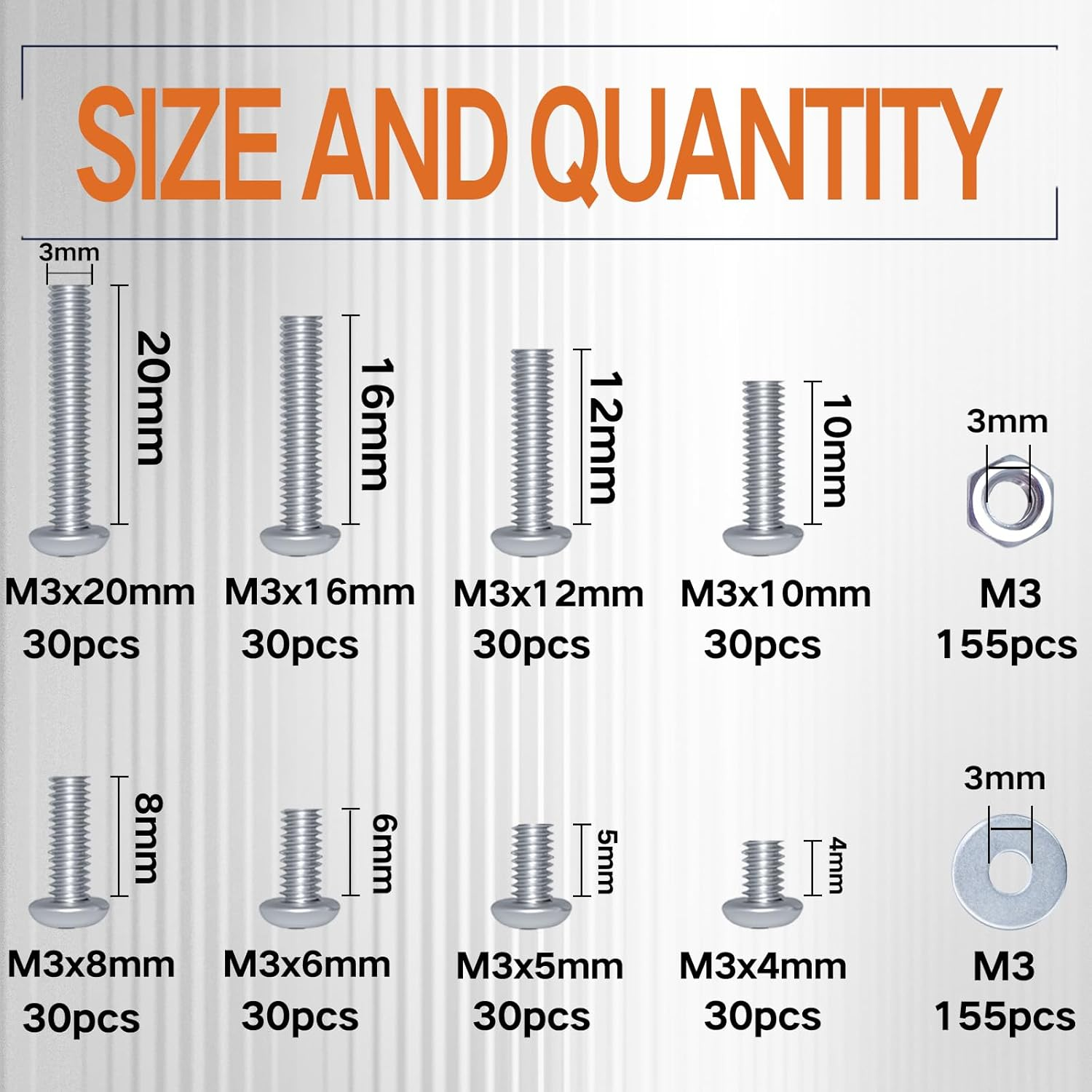 Zmbroll 550Pcs M3 Phillips Pan Head Machine Screws M3X4/5/6/8/10/12/16/20Mm Metric 304 Stainless Steel Screw Fully Thread Small Screws Fasteners Bolts Nuts and Flat Washers Assortment Kit image number 5
