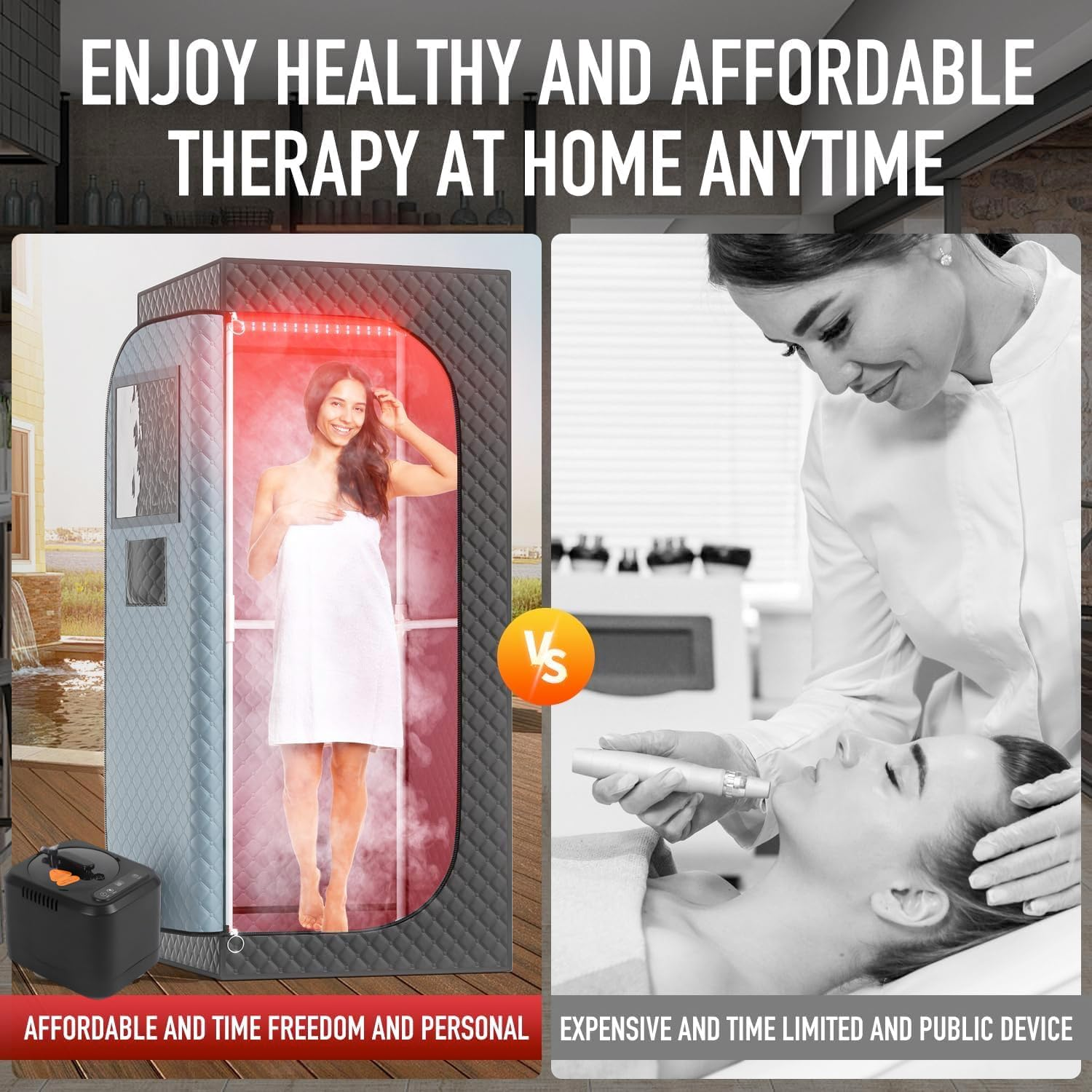 Portable Sauna Tent with Steam 660Nm Red Light & 850Nm Light Device, 3L Steamer, Folding Chair, Personal Sauna Box Sauna Tent Home Sauna image number 3