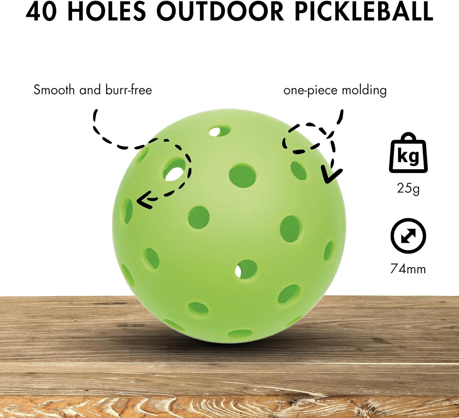 Outdoor 40-Hole Pickleball Balls, Combination Package, Seamless One-Piece Construction, Bright Green, High Visibility and Durable Performance image number 3
