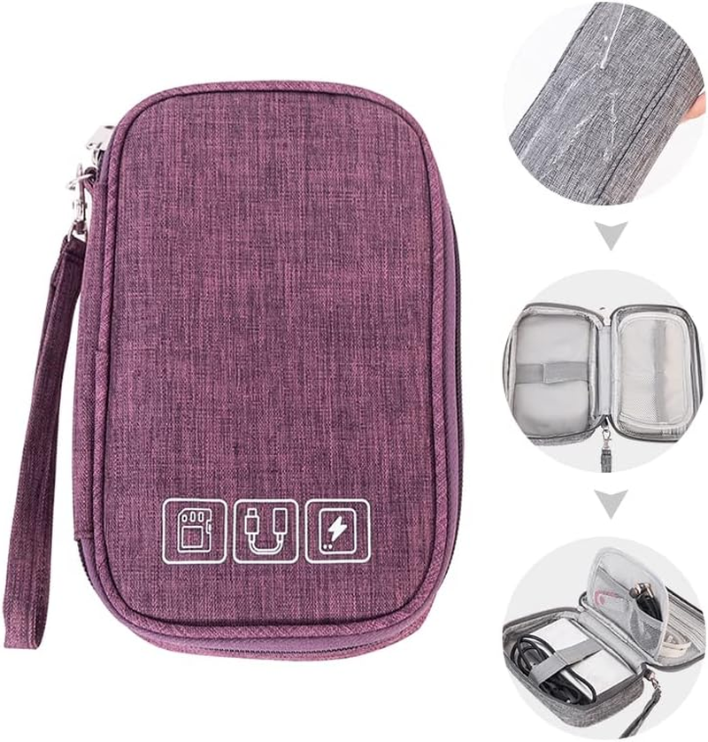 Small Electronic Accessories Organizer, Handhled Universal Compact Travel Digital Accessories Storage Bag for Portable Charger, Cables, Earphone, Cord, SD Card, Phone (Purple)