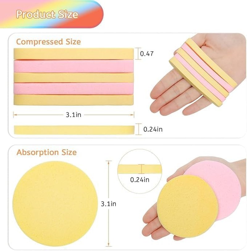 Professional Facial Cleansing Sponge Set, Pink and Yellow Compressed Makeup Remover Pads, 120 Pieces image number 3