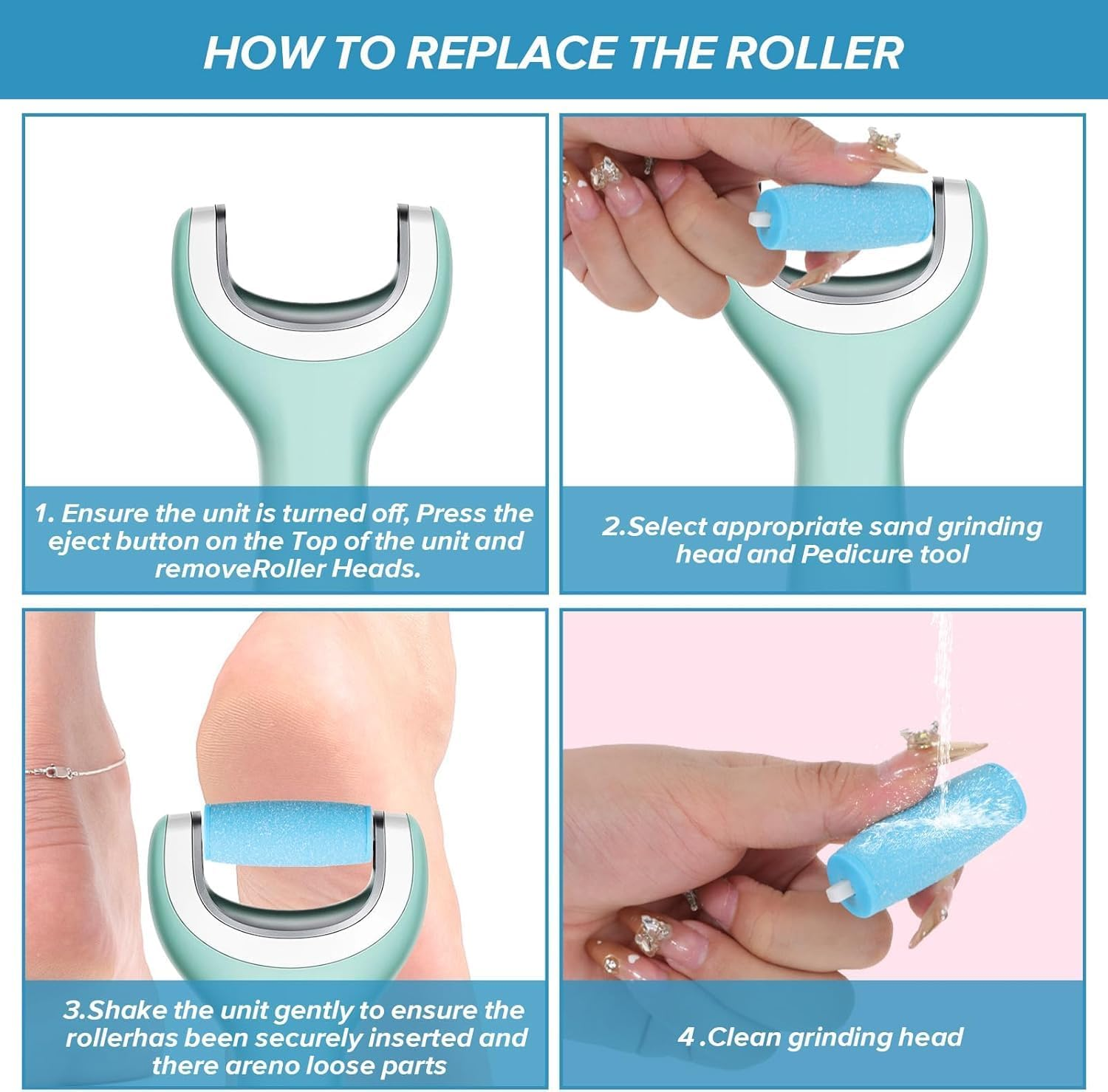 Frosted Replacement Roller Refill Heads, 12Pcs Foot File Roller Head Refills Callus Remover, Smooth Pedi Foot File Roller Refills Replacement Heads for Foot Scrubber Callus Remover