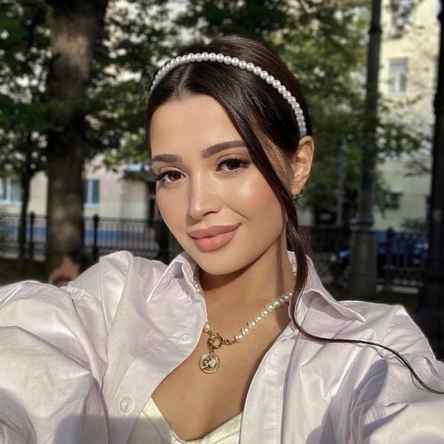 Evadollina Women'S Headbands, Pack of 5 Headbands, Pearl Headbands for Women, Non-Slip White Pearl Hair Bands, Headbands for Girls and Women, for Festivals and Parties image number 1