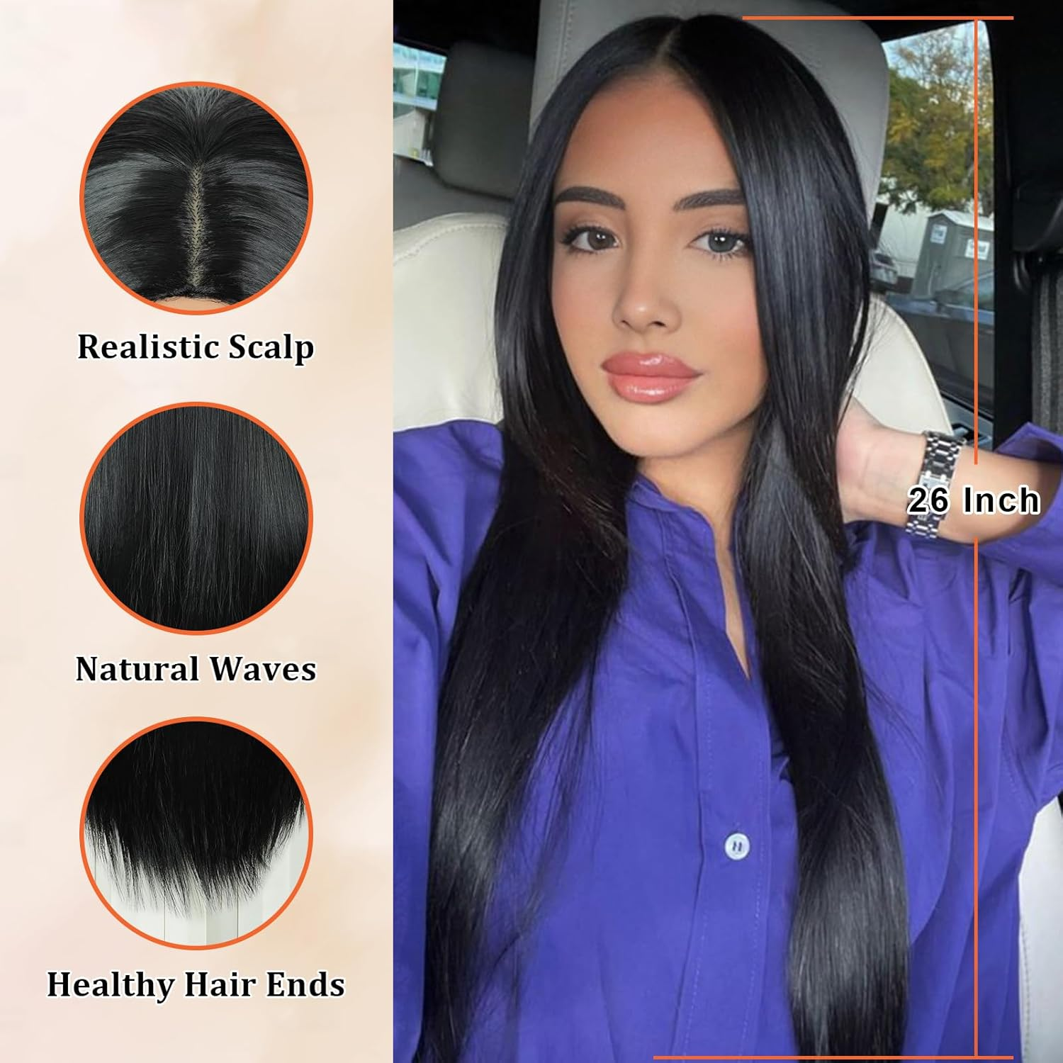 Long Black Wig for Women Halloween Cosplay Long Black Straight Hair Wig Natural Colored Synthetic Hair for Women Party Costume(28Inch, Black) - Black image number 2