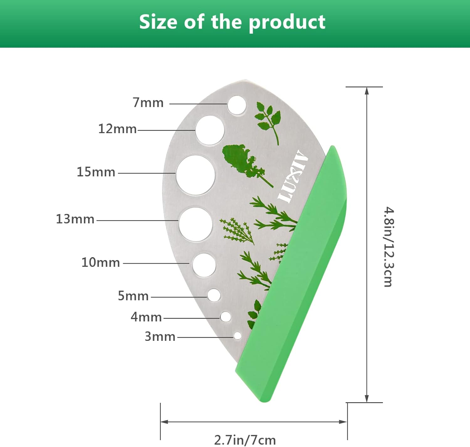 Herb Stripper 9 Holes, Luxiv Stainless Steel Kitchen Herb Leaf Stripping Tool Looseleaf Kale Razor Metal Herb Pealer for Kale, Chard, Collard Greens, Thyme, Basil, Rosemary (1 Pack) image number 4