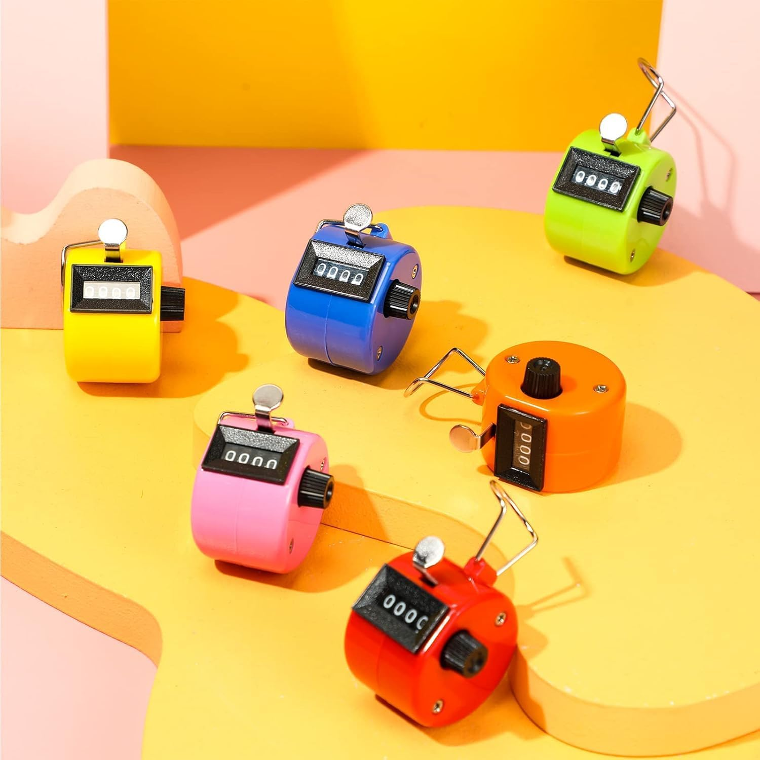 4 Pack Clicker Counter Handheld,Handheld Tally Counter 4 Digit Mechanical Palm Clicker Counter,Round Base Mechanical Palm Click Counter,Event Manual Counting Score with Metal Finger Ring image number 2