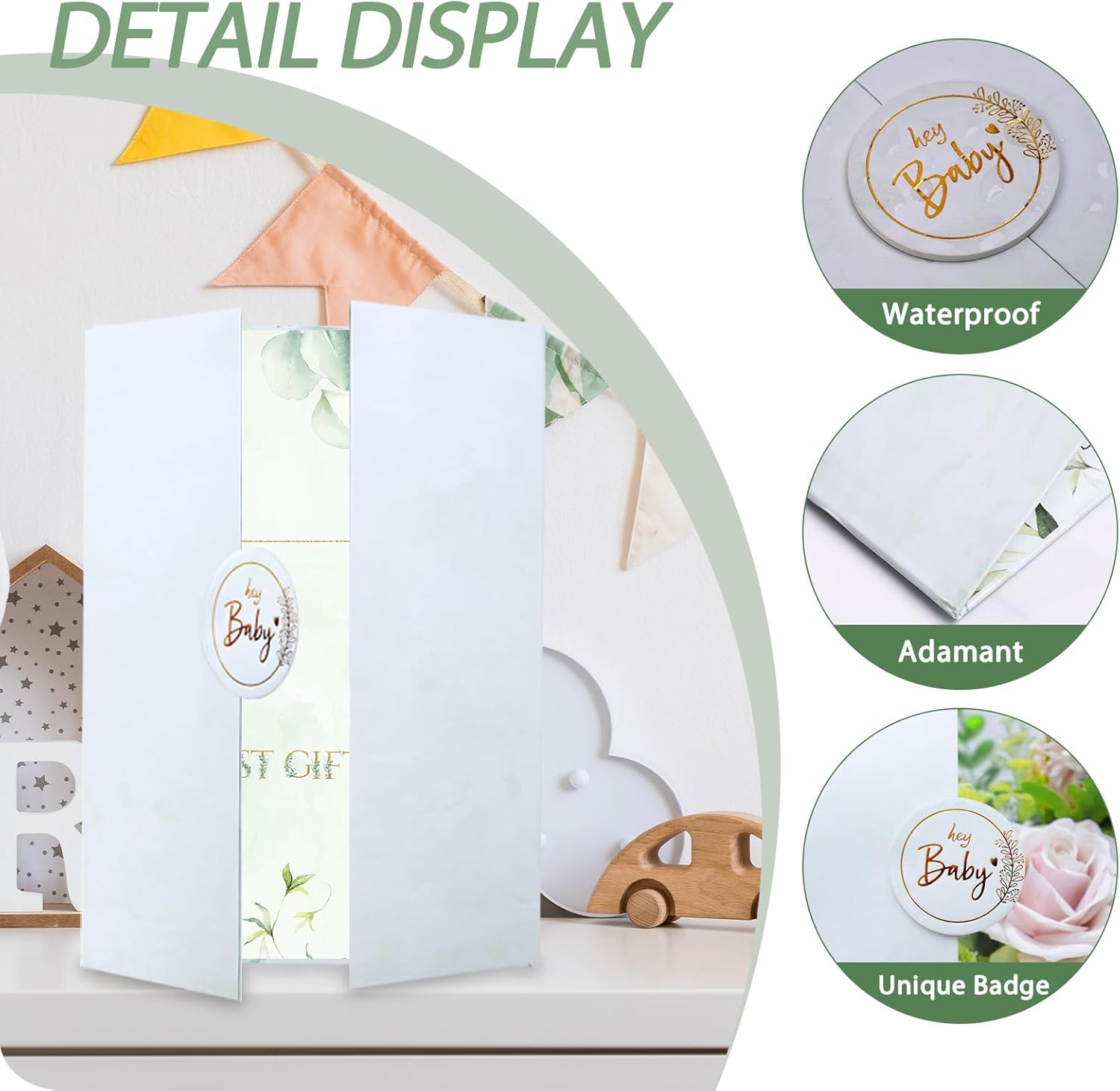 Vlipoeasn Baby Shower Guest Book Alternative, DIY Cute Baby Shower Signature Book, Baby Shower Party Decorations, Green and White Baby Shower Party Sign in Book image number 4