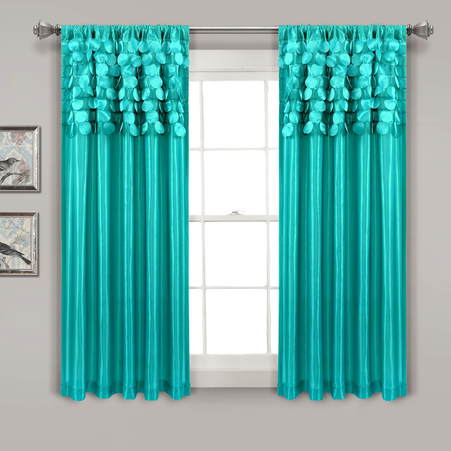 Lush Decor Circle Dream Window Curtains Panel Set for Living, Dining Room, Bedroom (Pair), 54" W X 63" L, Turquoise