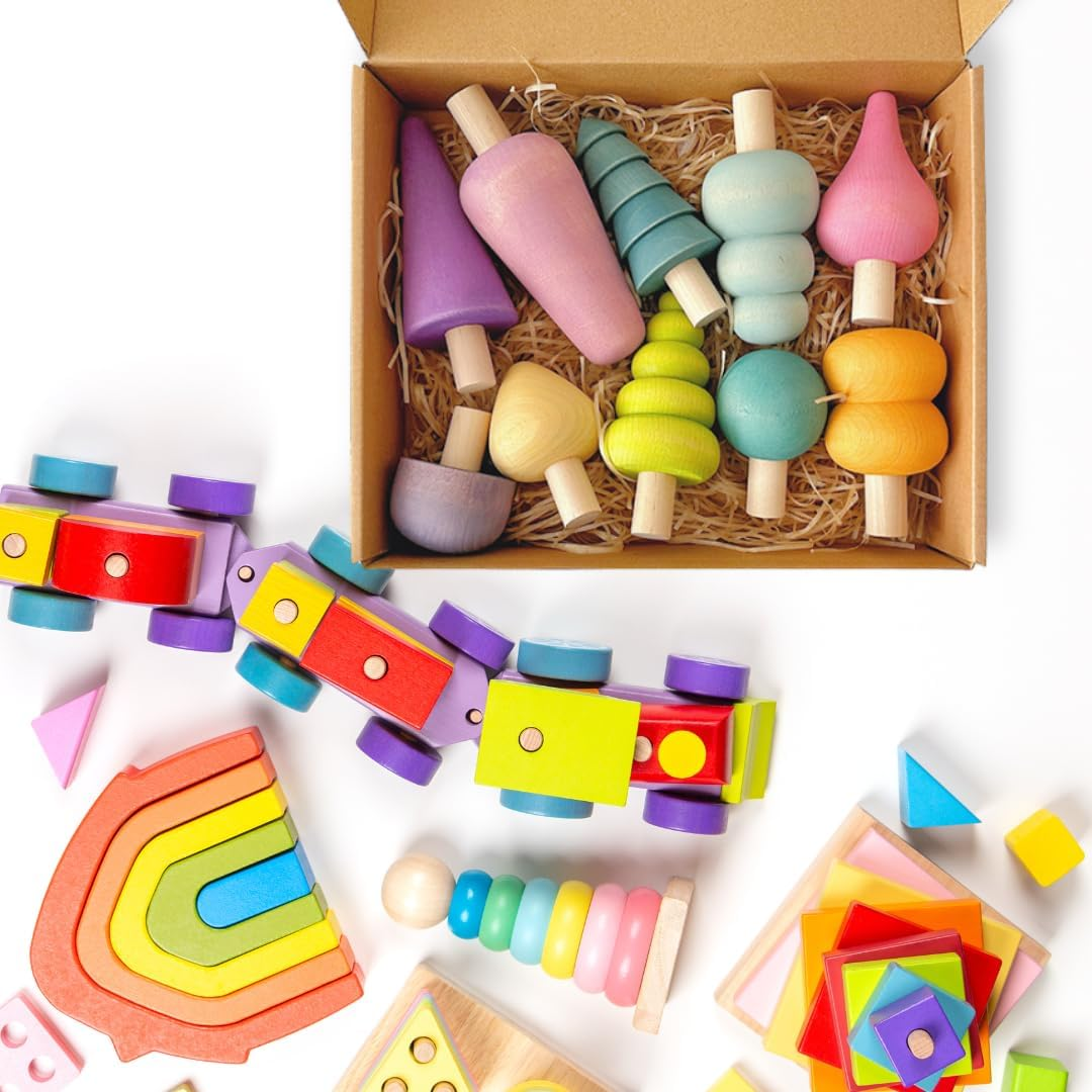 10Pcs Pastel Wooden Toys Tree Set Wooden Forest Various Sizes Natural Woodland Trees Creative Children'S Arts Sensory Toys Open Ended Montessori for Toddlers Montessori Toys for Babies image number 1