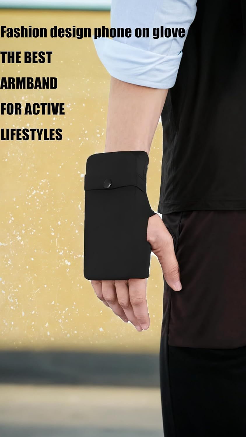 Adjustable Cell Phone Armband with Reflective Logo, Non-Slip Knitted Cloth for Running, Walking, Hiking, and Cycling Black Wrist Bag image number 3