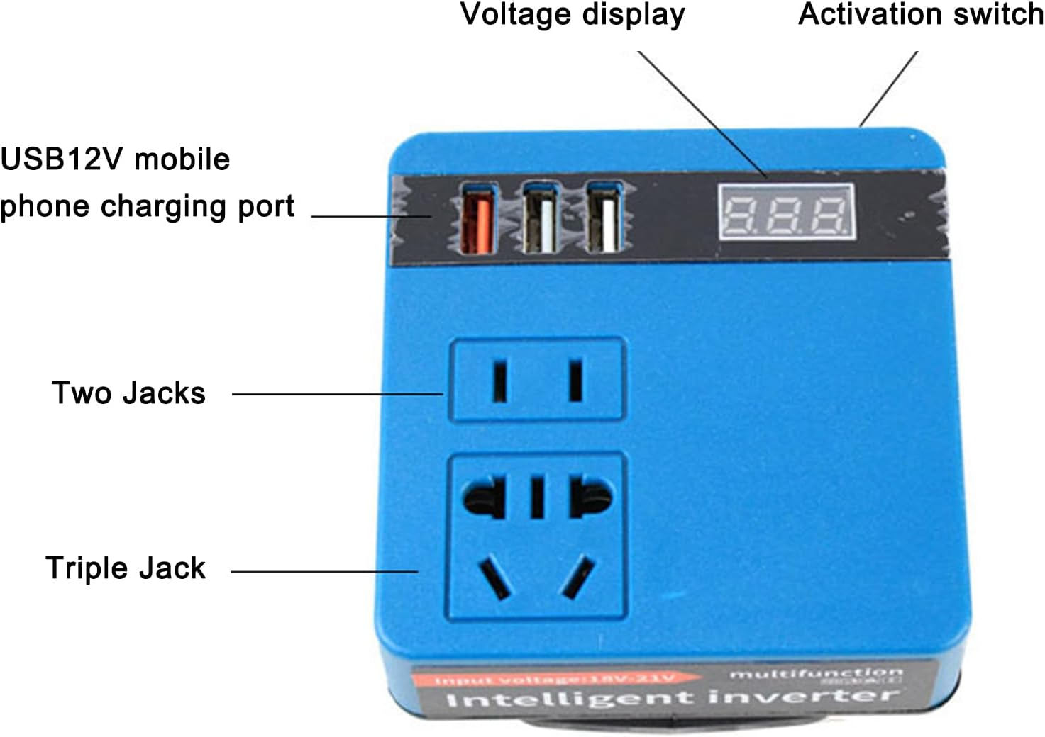 Xinyee 120W Lithium Battery Inverter Multifunction Lithium Tools Battery Inverter 21V to 220VAC Inverter Dual-Engine Intelligent Multiple Protections Inverter with Voltage Display Function image number 2