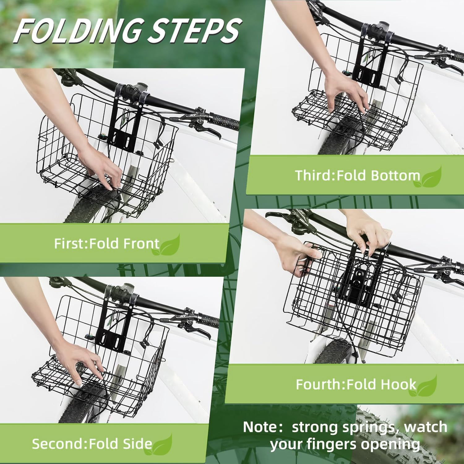 Folding Bike Front Basket, Detachable Universal Bike Basket with Handles, Rust &Water Proof Cargo Basket for Bike, Metal Bicycle Basket for Commuter Grocery Shopping Picnic, Easy Installation