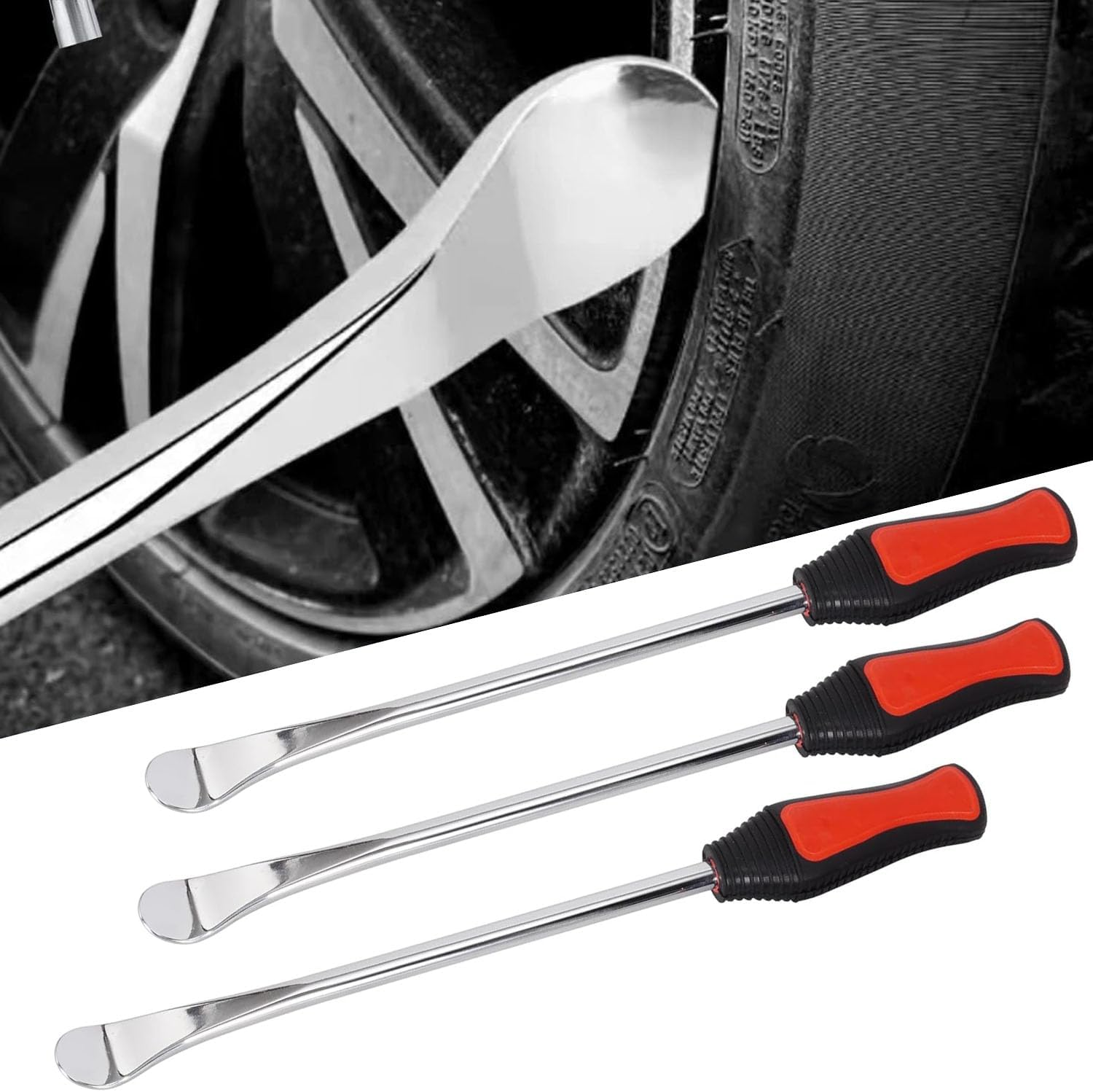 Steel Tire Spoons Tool Set for Bike and Motorcycle, 3 Tire Spoons, 3 Rim Protectors, Valve Tool, Valve Cores, Motorcycle Bike Tire Lever image number 6