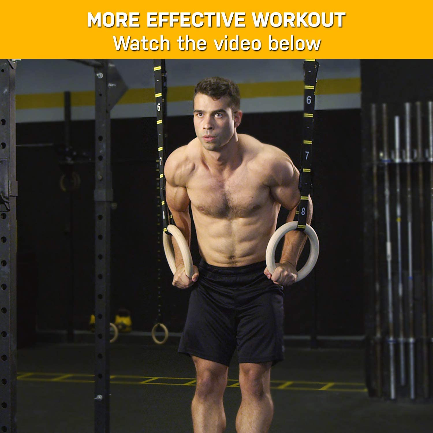 Double Circle Quick Adjust Numbered Straps for Gymnastic Rings - Carabiner System and Exercise Video Guide for Full Body Workout, Calisthenics, and Home Gym image number 4