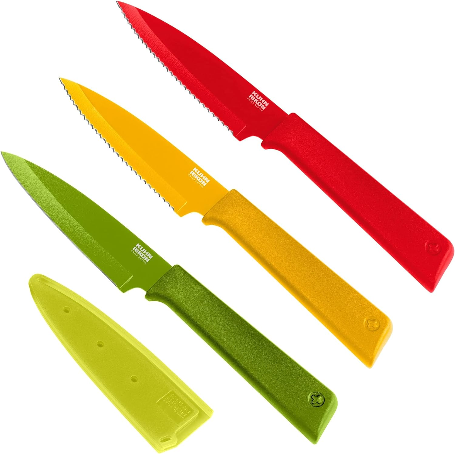 Kuhn Rikon Colori+ Prep 2 Pc Kitchen Knife Set (1X Paring Knife, 1X Serrated Kitchen Knife) Stainless Steel Blade Kitchen Knives Set. Sharp Knife Set &ndash; 3 Year Kuhn Rikon Kitchen Accessories Guarantee