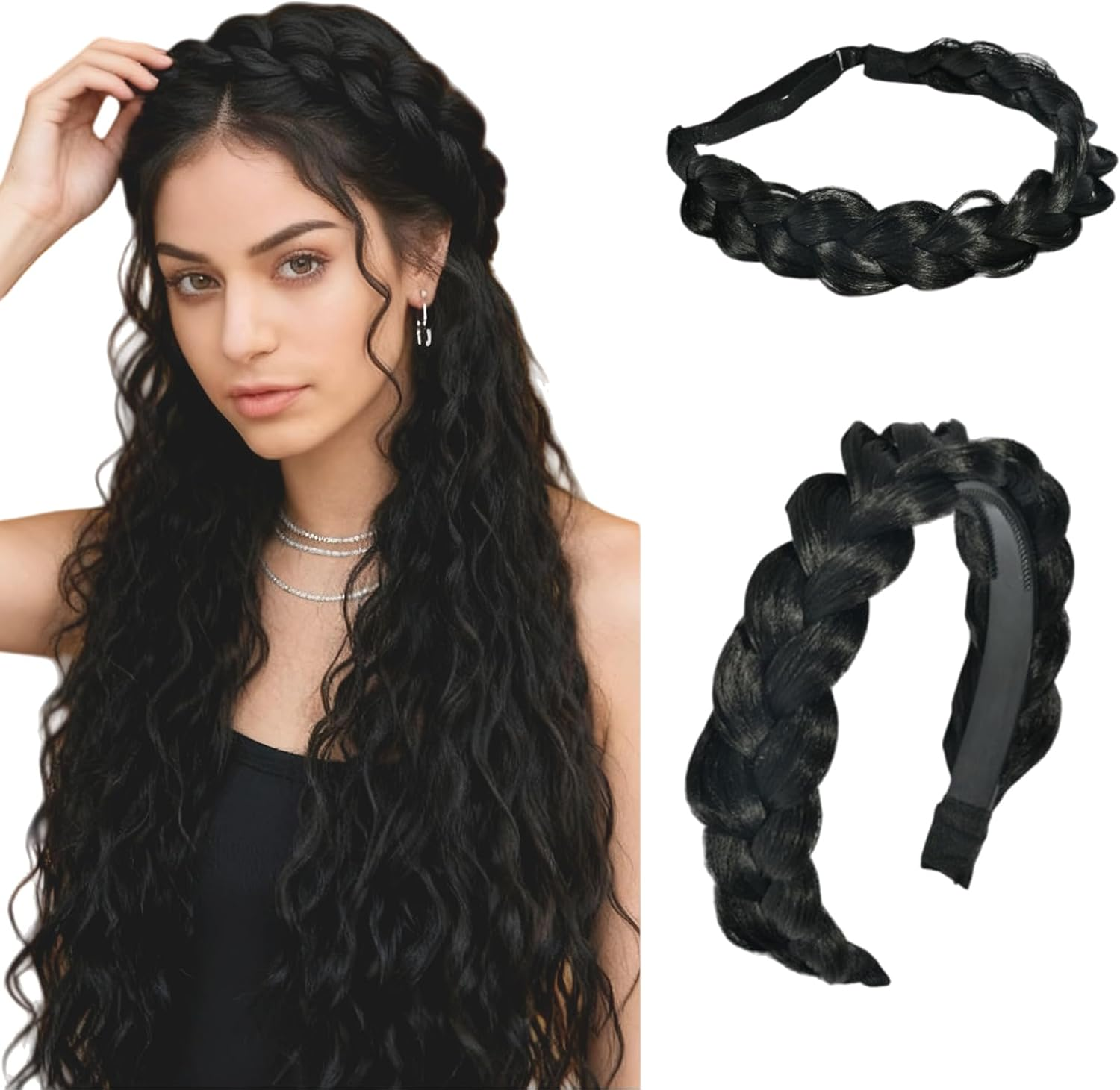 Celblisora Pack of 2 Braided Hair Bands for Women, Handmade Fashionable Braiding Hair Band with Prongs Stretch Headband for Girls, Hair Accessories for Parties and Festivals image number 4