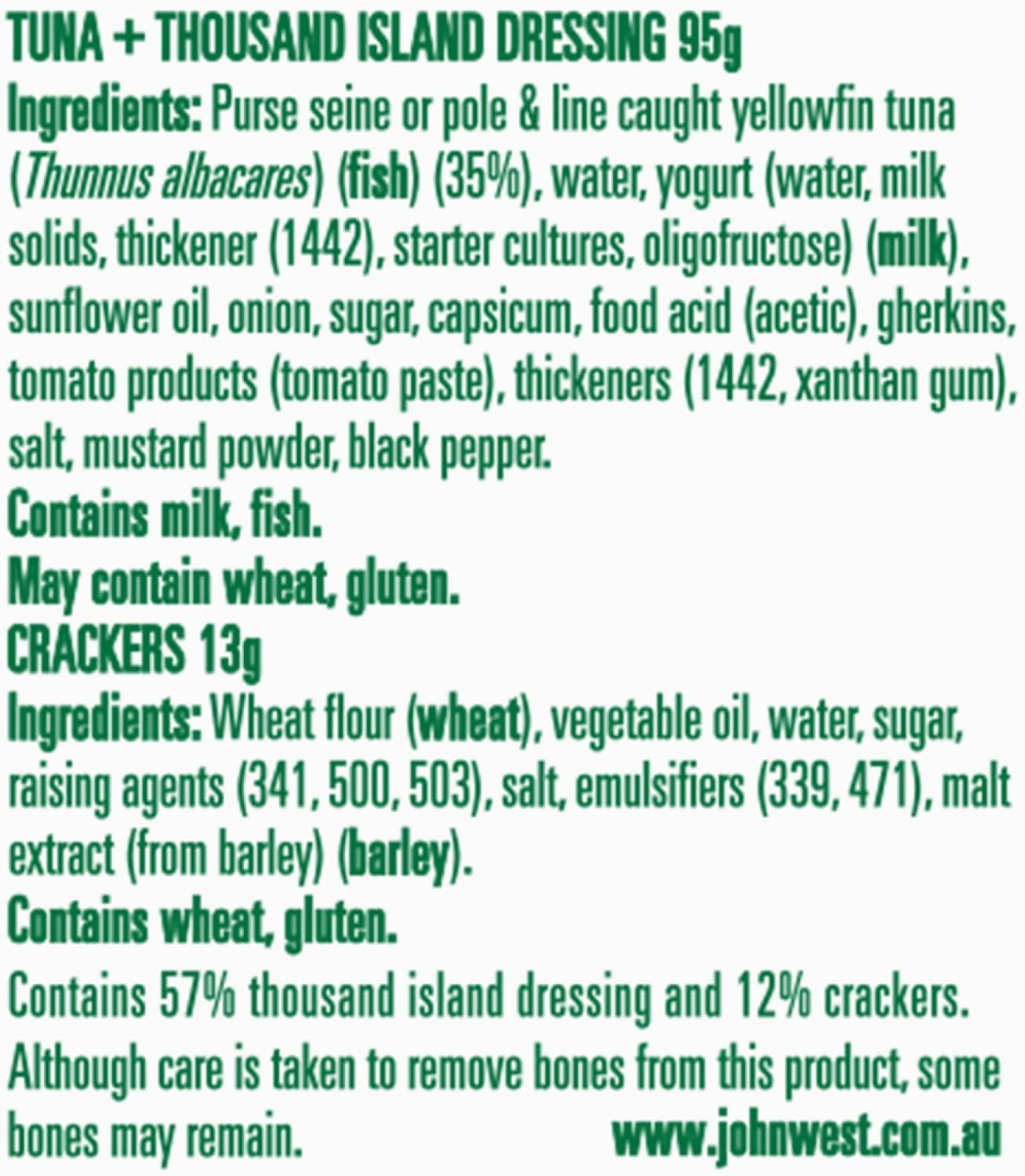 John West Tuna Thousand Island Dressing Lunch Kit with Cracker 8 X 108 G