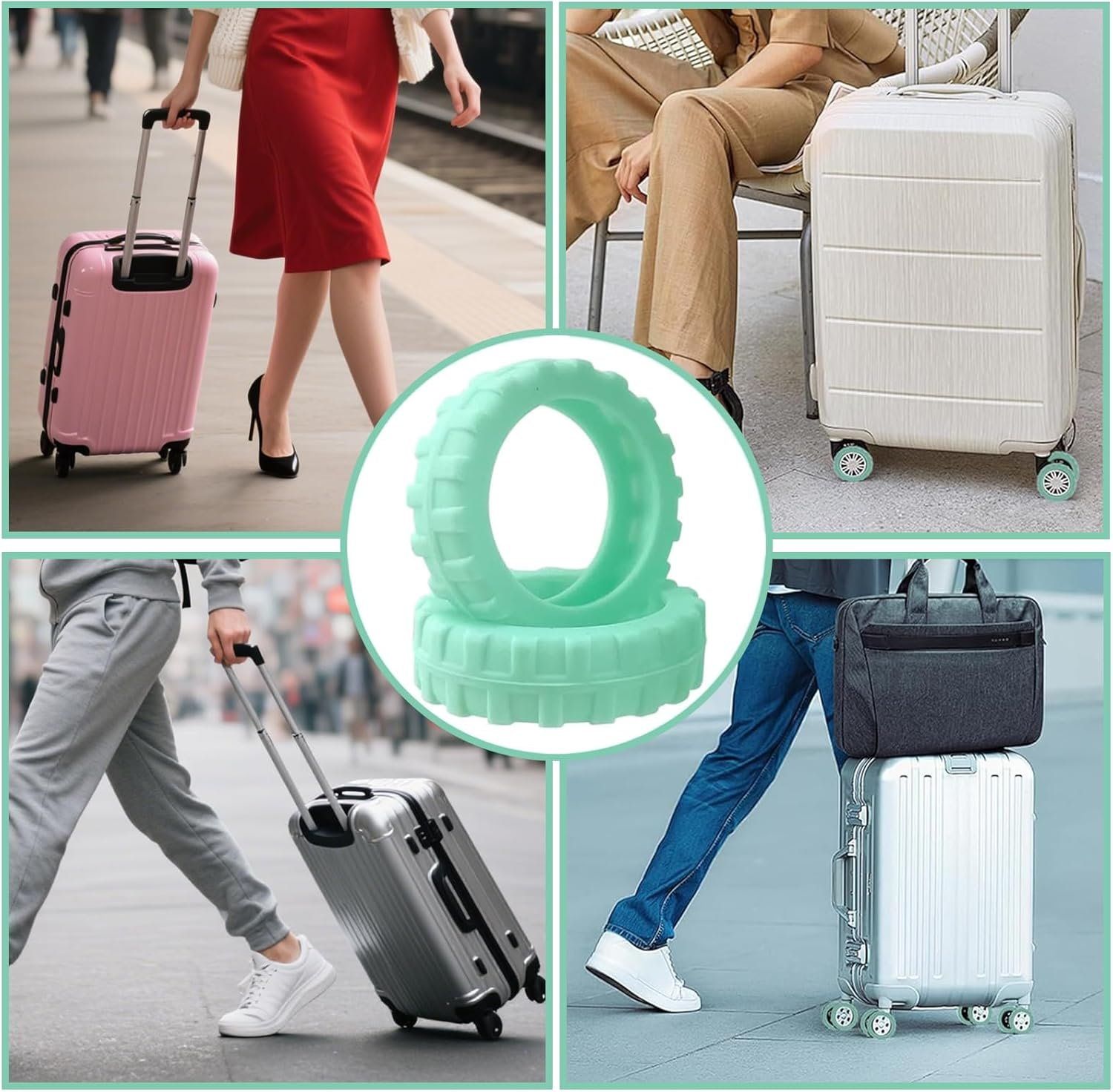 Luggage Wheel Protectors, Silicone Luggage Wheel Covers, Thickened anti - Skid & Scratch - Resistant, Essential Travel Accessories(8 Pcs, Light Green) image number 1