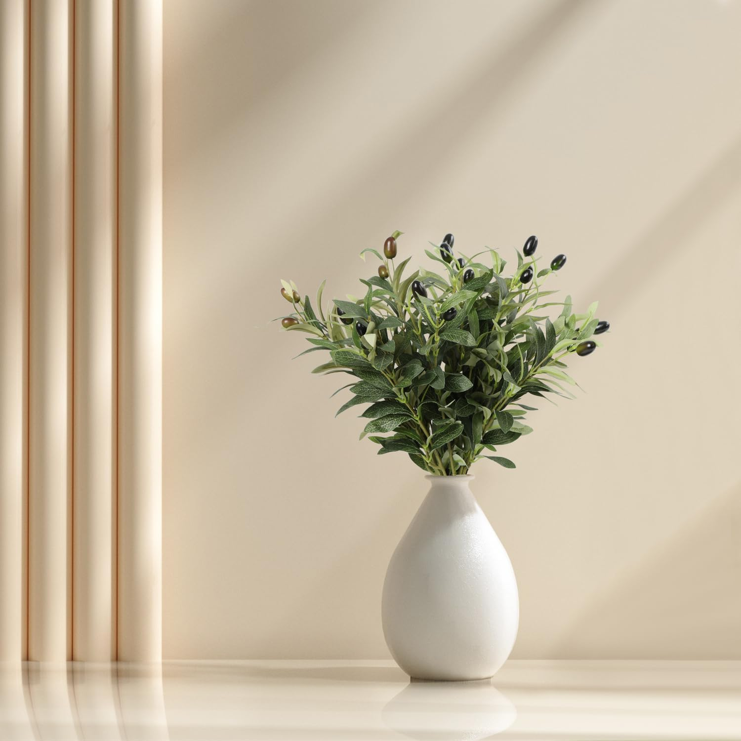 Artigreen 6 Pack Artificial Plants Olive Branches Stems Fake Plants Green Leaves Fruits Branch Leaves for Vase Arrangement Home Wedding Decor Table Centerpieces Festival Decoration(18 Inches) image number 6