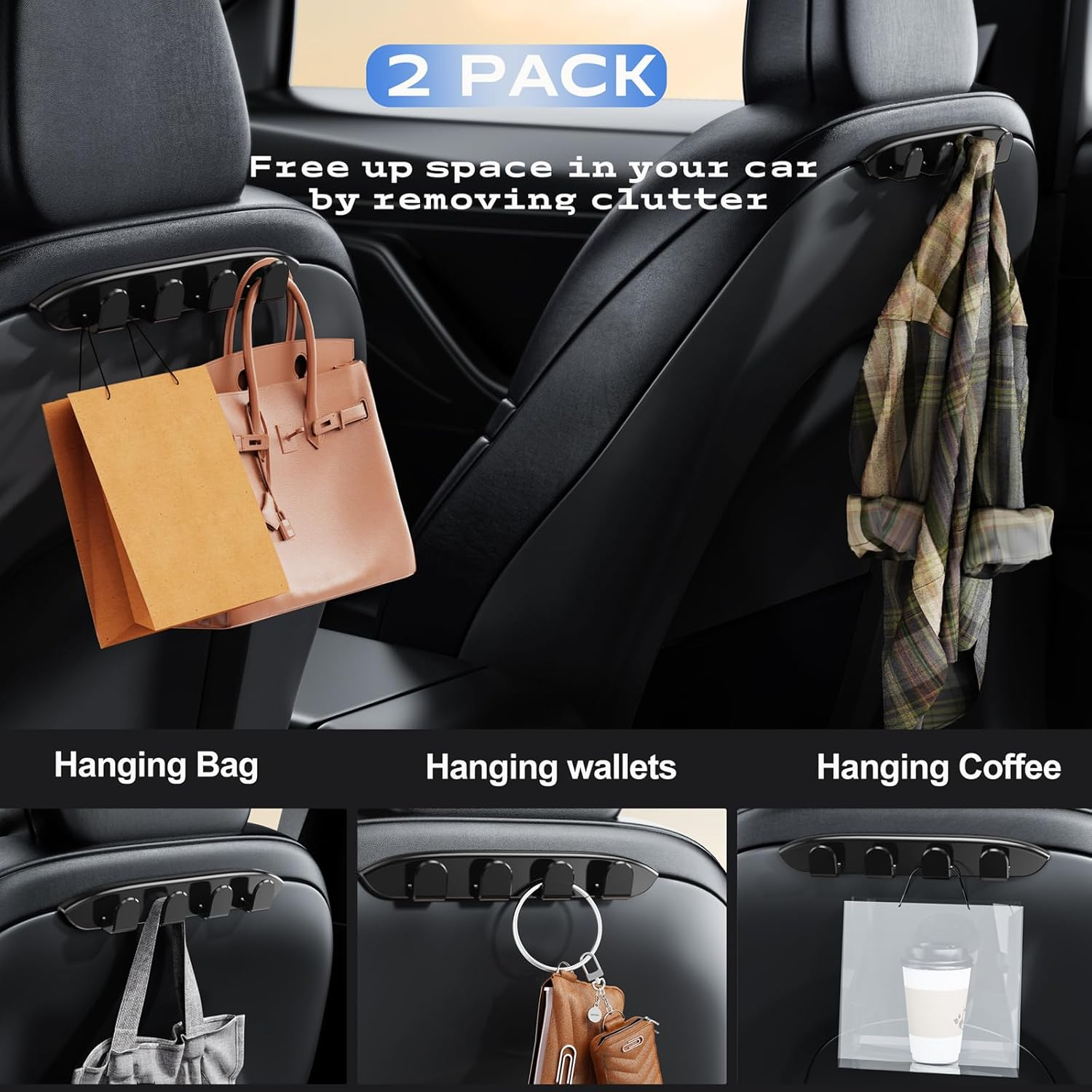OATSBASF Tesla Model Y/3 Seat Hooks - 2 Pack Headrest Organizer, Car Bag & Purse Hanger image number 1