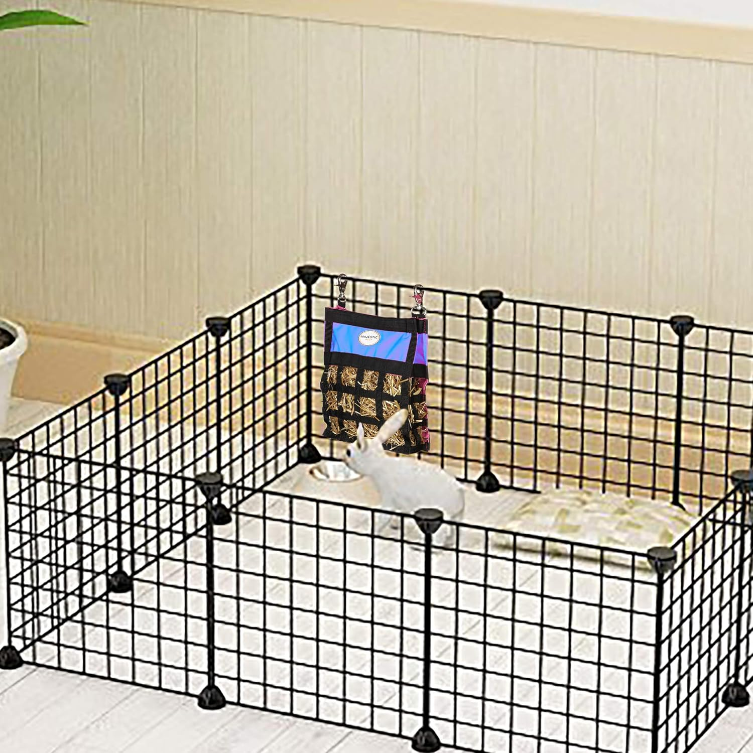 Majestic Ally Guinea Pig Hay Feeder &ndash; Rabbit Hay Feeder &ndash; Premium Quality Highly Durable Nylon &ndash; Three Side Open Slow Feed Hay Bag for Small Animals &ndash; 5 Lovely Colors (Orange) - Orange image number 3