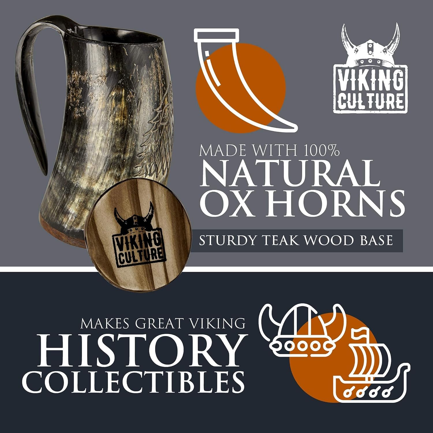 Viking Culture Ox Horn Mug, Shot Glass, and Bottle Opener (3 Pc. Set) Authentic 16-Oz. Ale, Mead, and Beer Tankard | Vintage Stein with Handle | Custom Intricate Design - Natural Finish - Natural | Direwolf/Fenrir image number 3