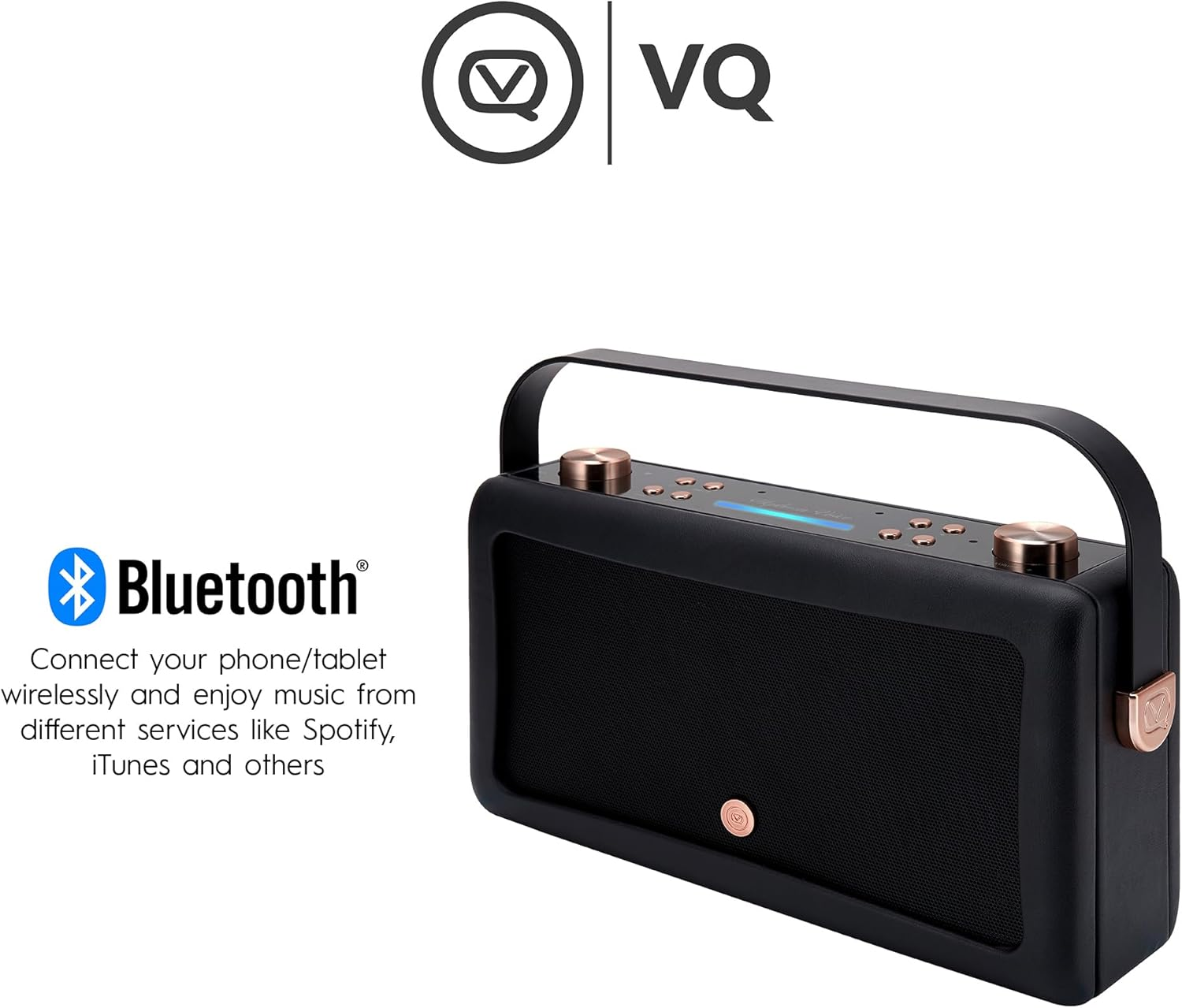 Hepburn Voice Smart Portable Bluetooth Speaker with Amazon Alexa Voice Control - VQ 20W Wireless Speaker with 8-Hour Playtime, Aux - Black and Copper image number 6
