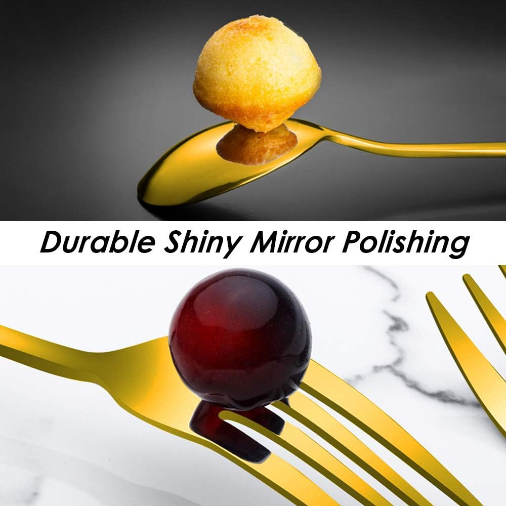 Set of 12, Gold Plated Stainless Steel Dinner Forks and Spoons, Sourceton Heavy-Duty Forks (8 Inch) and Spoons (7 Inch) Cutlery Set- Gold image number 3