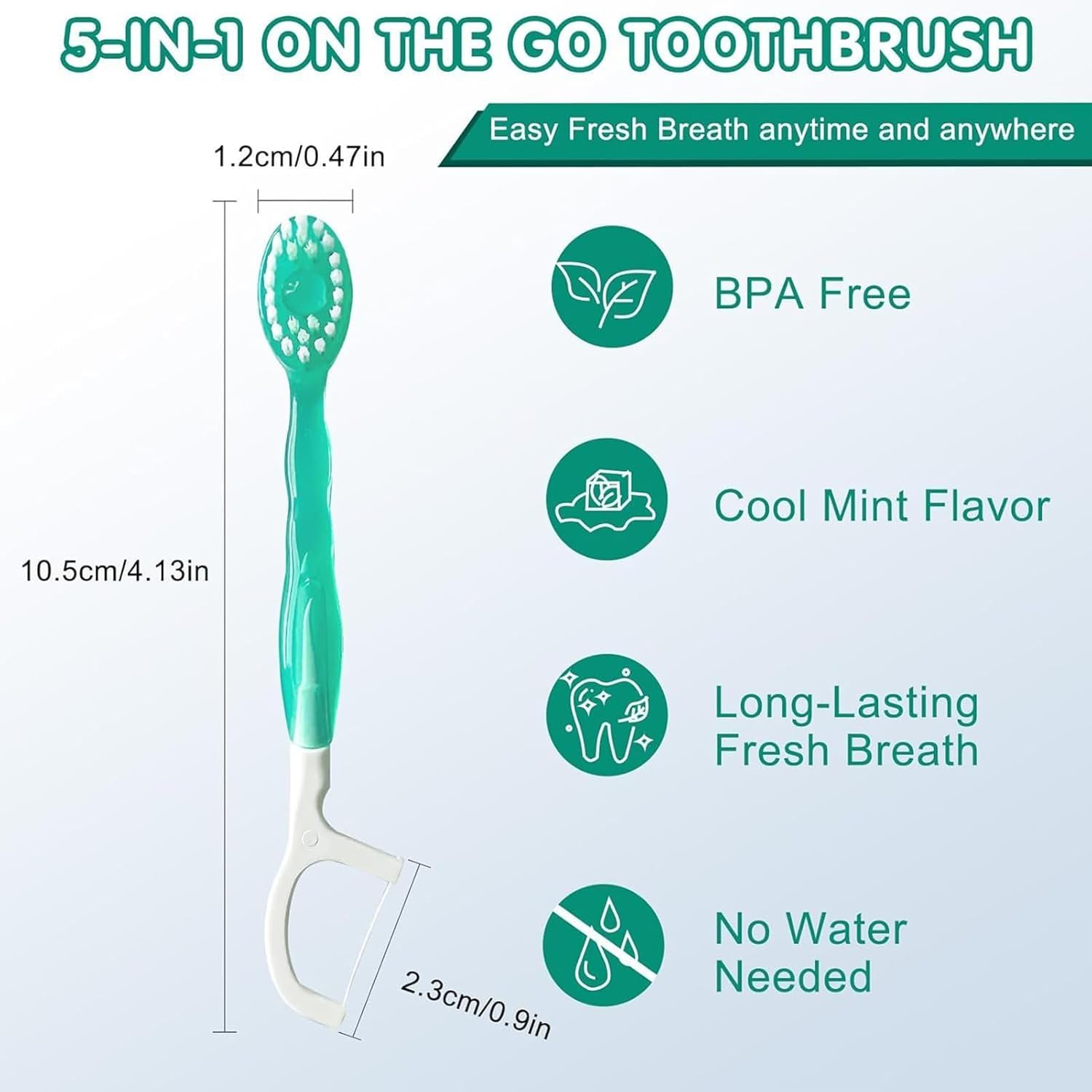 On-The-Go Disposable Toothbrush with Toothpaste - Mini Travel Toothbrush, 5 in 1 Pre-Pasted Toothbrushes with Floss + Pick + Tongue Scraper, Individually Packed Travel Essentials - 26 Count (4 Flavor) image number 3