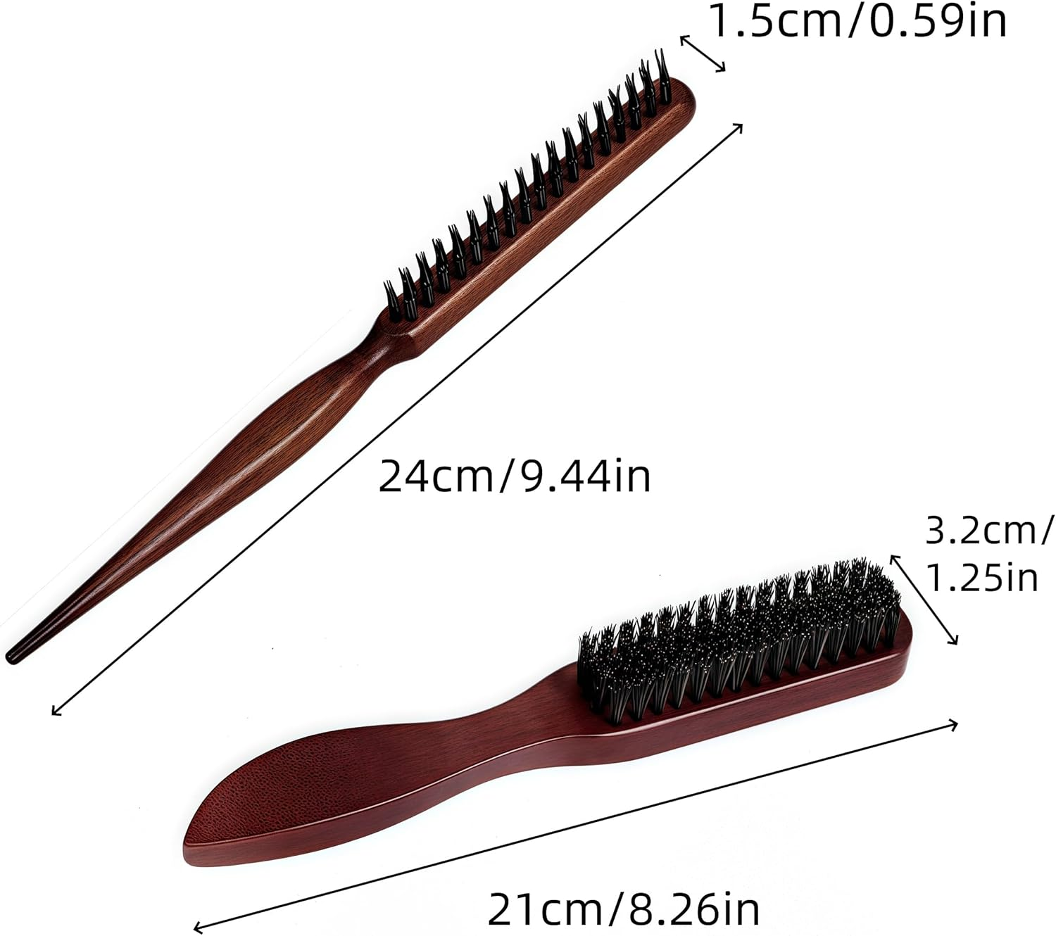 2 Pcs Boar Bristle Detangle Hair Brush,Anti Static Quiff Roller Hair Brush for Men and Women,Slick Back Hair Brush for Smoothing Ponytail,Wooden Handle Bristle Styling,For Hair and Beards Modeling image number 1