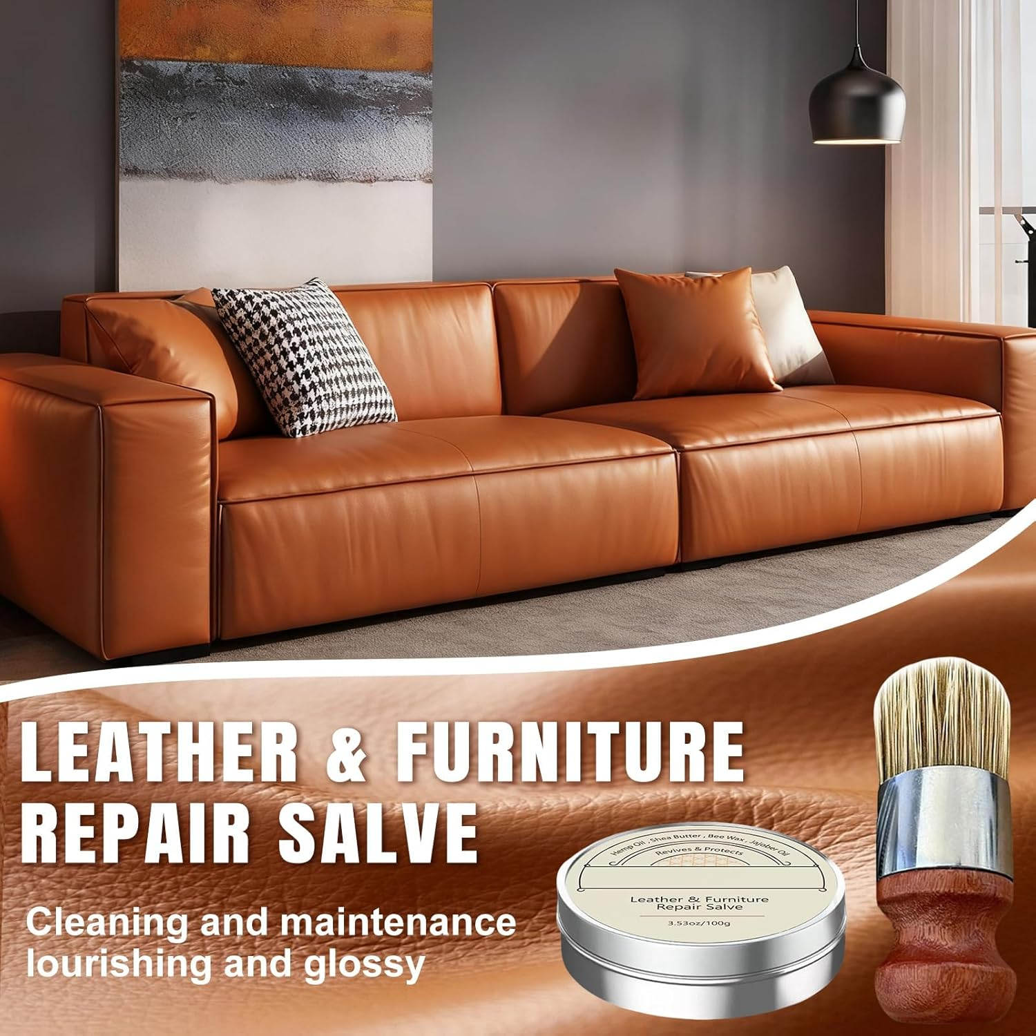 Taimeimao Premium Leather Balm, Organic Leather Care with Beeswax, Intensive Leather Care, Premium Balm, for Care and Cleaning of Bridle Saddles Shoes Leather Clothing, Leather Repair Set