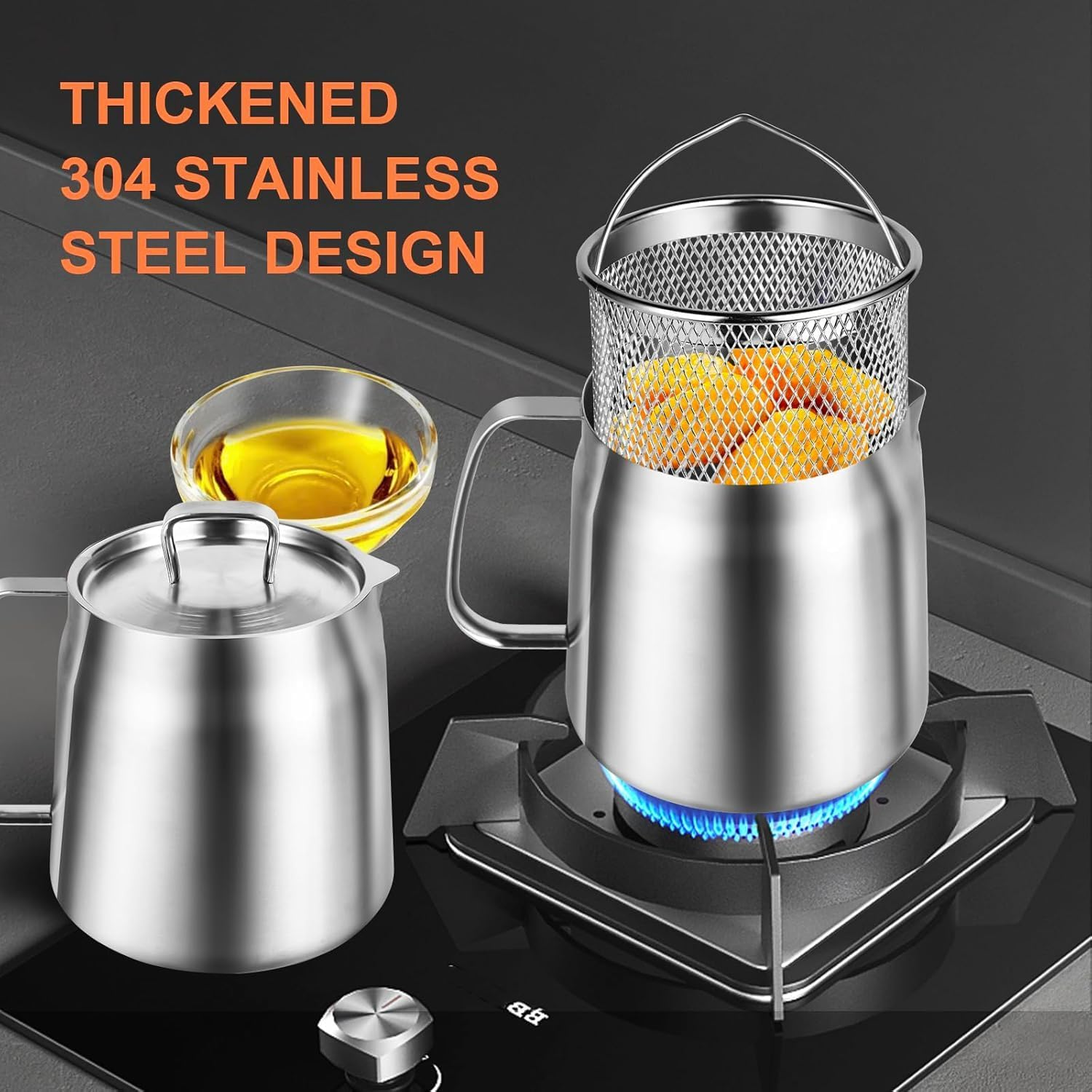 304 Stainless Steel Oil Filter Pot with Filter Basket and Mesh, 2.0L Large Capacity Versatile Oil Filter Vessel for Storing, Frying, and Cooking Grease image number 3