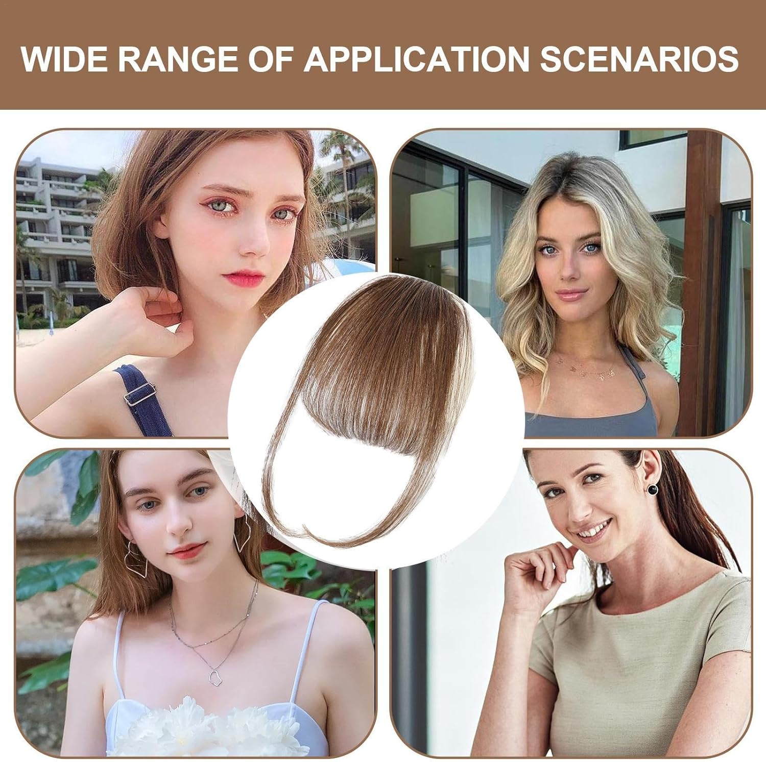 Bang Extensions Clip Human Hair,Clip on Air Bangs French Bangs | French Bangs Clip on Fake Fringe, Stylish Natural Color Fringe Hairpieces for Girls Women image number 4