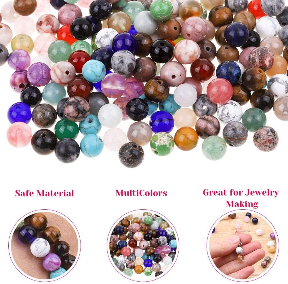 Natural Stone Beads, Cridoz 200Pcs Gemstone Beads with Assorted Color for Jewelry Making Bracelet Necklace image number 6