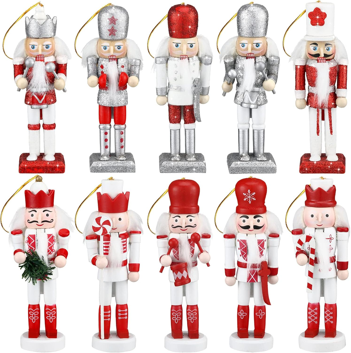 10 Pcs Christmas Nutcracker Ornaments Wooden Nutcracker Hanging Decorations 5 Inch Tall Nutcracker Figures Nutcracker Christmas Decorations Nutcracker Soldiers for Figures Puppet Toy (Red Series)