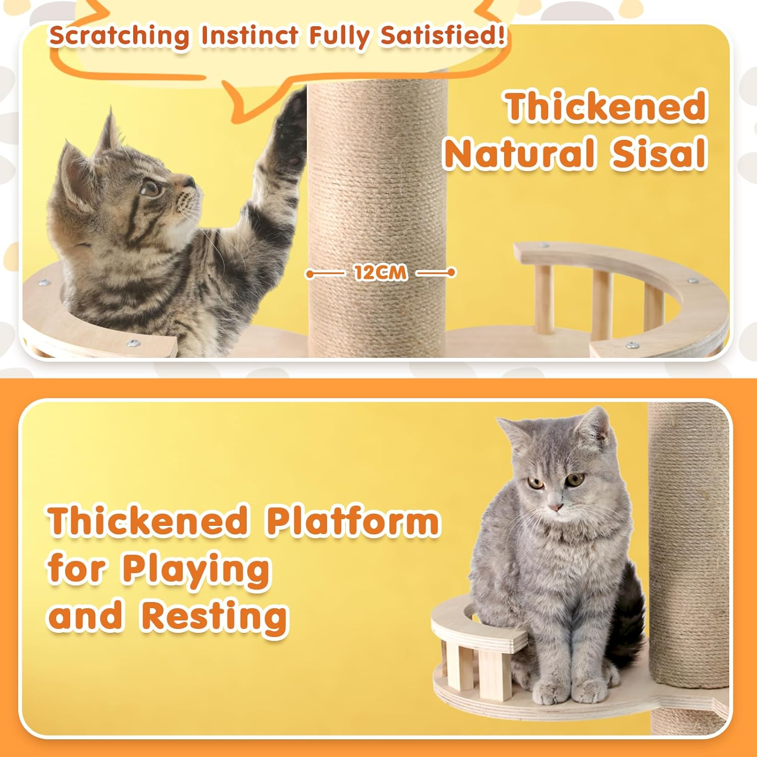 Advwin Floor to Ceiling Cat Tree Tall Cat Tower, Adjustable Height (230-275Cm), 6 Tiers Cat Scratching Post Natural Sisal Rope Cat Tree Cat Modern Activity Tree for Indoor Cats