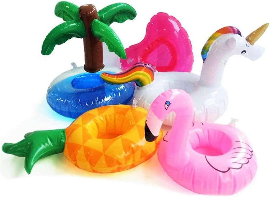 Inflatable Raft for Elf, 5 Pcs Naughty Elf Accessories Props, Funny Inflatable Cup Holders for Hot Tub, Floating Drinks Holder with Inflatable Repair Patches, Flamingo Unicorn Drink Holder for Pool