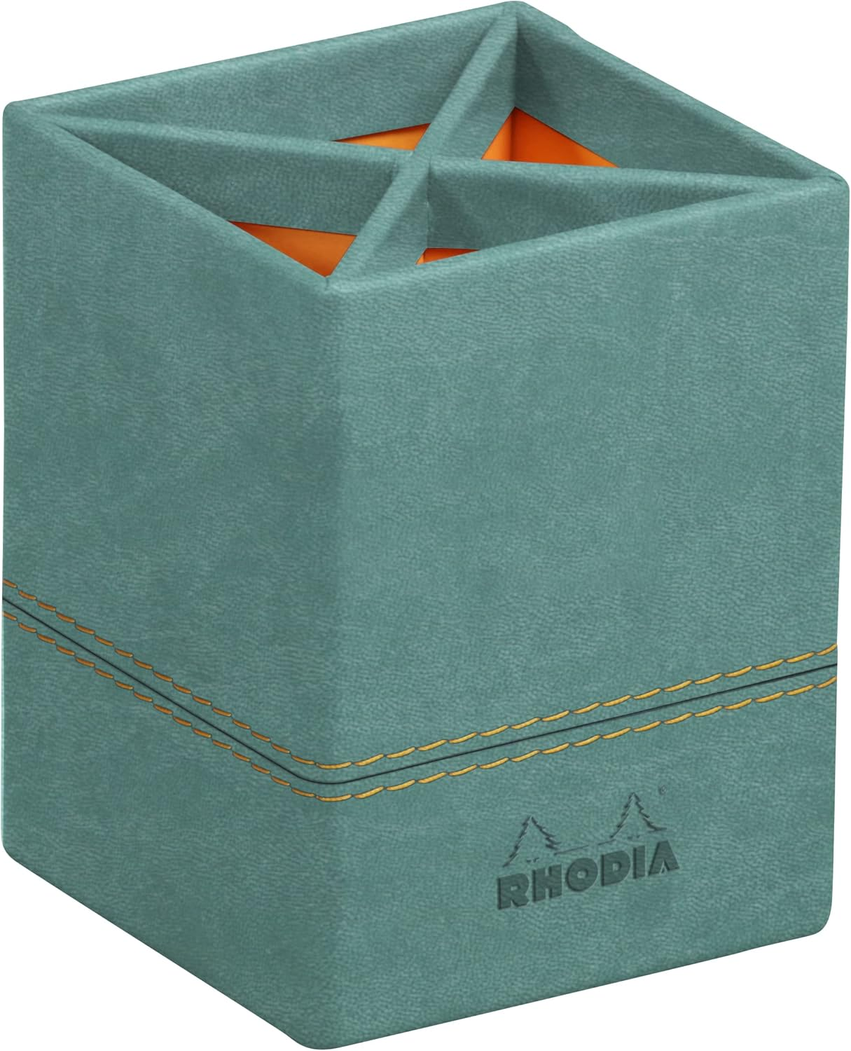 RHODIA 194532C - Peacock Pencil Holder - 8X8X11 Cm - Orange Saddle Stitching - Faux Leather Exterior - Home Office Collection Rhodiarama - Office Organization & Design Storage