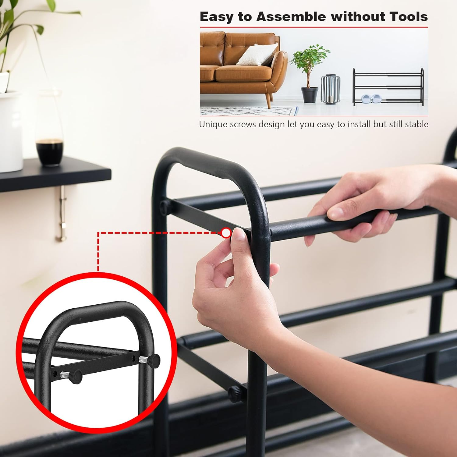 Expandable 3-Tier Shoe Rack, Adjustable Shoe Shelf Storage Organiser with Heavy Duty Metal Construction, Free Standing Shoe Rack for Hallway, Closet, and Entryway(Black) image number 5