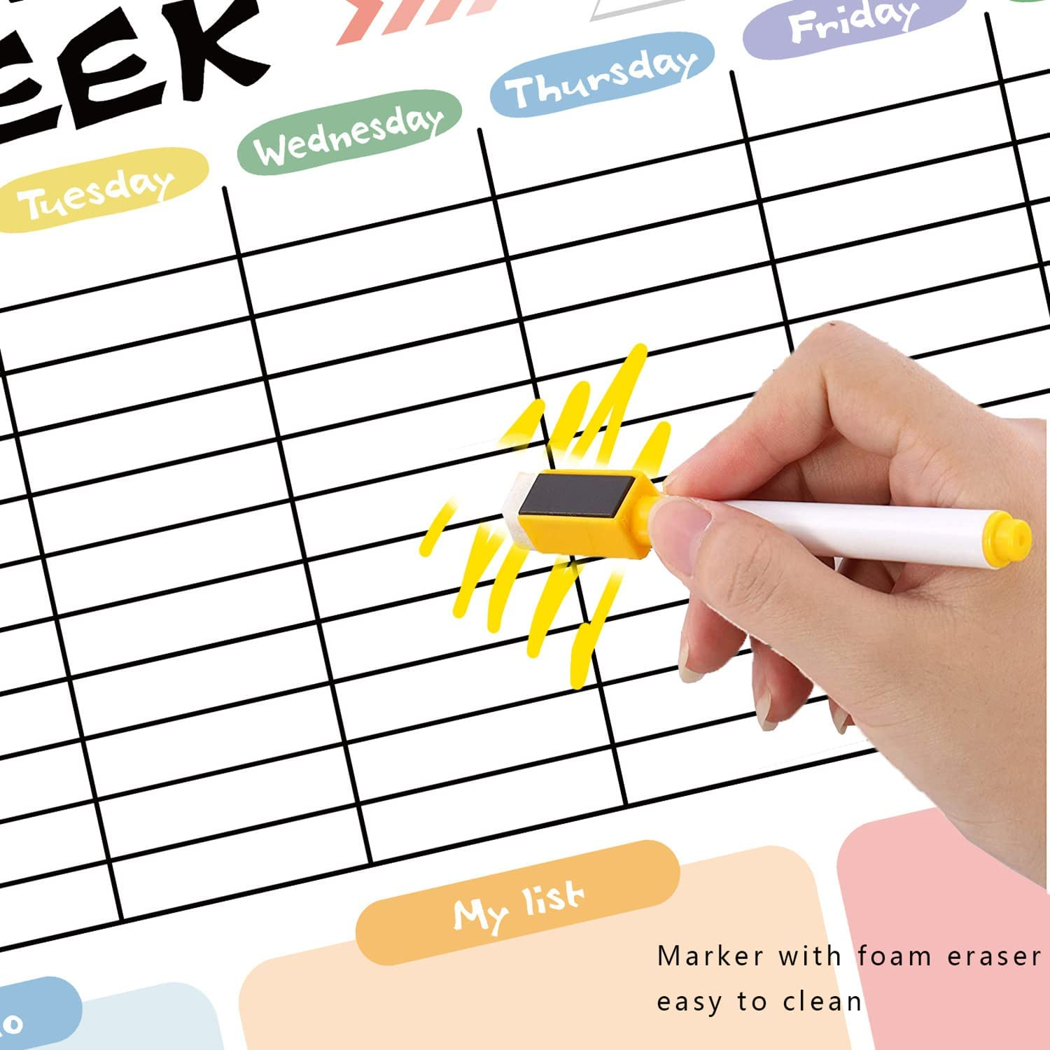 Magnetic Calendar Set for Fridge Wkeely Monthly Planners Dry Erase, 3X Whiteboard Planners Magnetic Sticker and 5X Markers & Large Eraser, 43X30Cm Daily Notepad Refrigerator White Board for Kitchen Office School image number 5