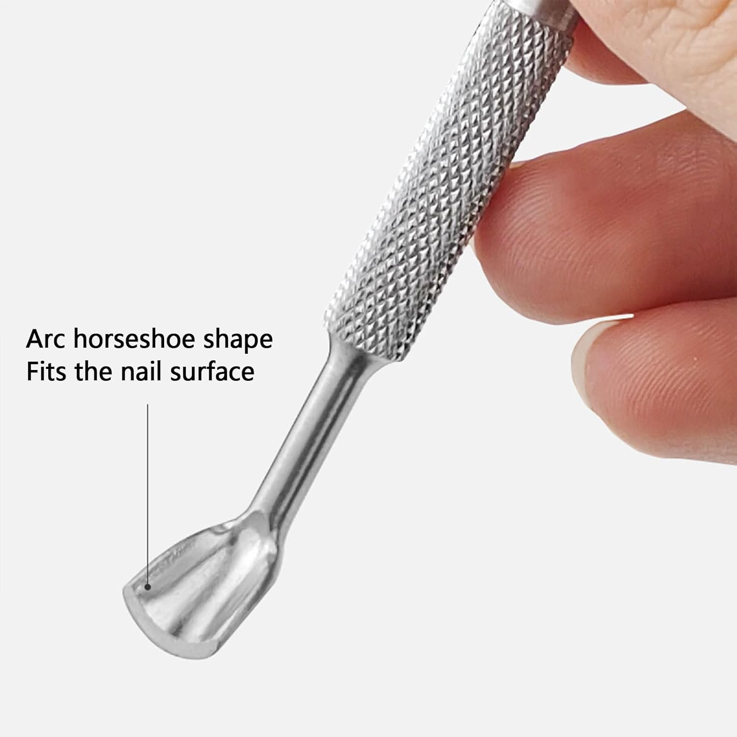 Cuticle Grooming Kit - Nail Pusher Remover, Double Ended Steel Tool | Rust Resistant Metal Finish, Textured Grip Handle, Compact Travel Size with Curved Blade for Fingernail Toenail Manicure Pedicure image number 2