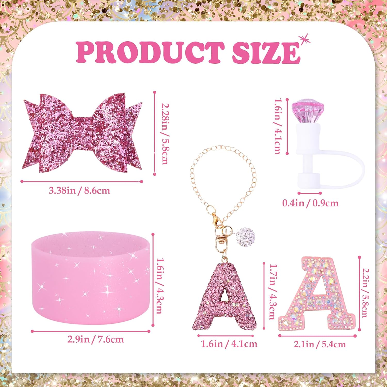 5Pcs Stanley Cup Accessories Set,Letter Charm for Stanley Cups,Including Diamond Straw,Bow Straw,Sparkly Silicone Boot for Stanley Cup 30Oz&40Oz(A) - C image number 3