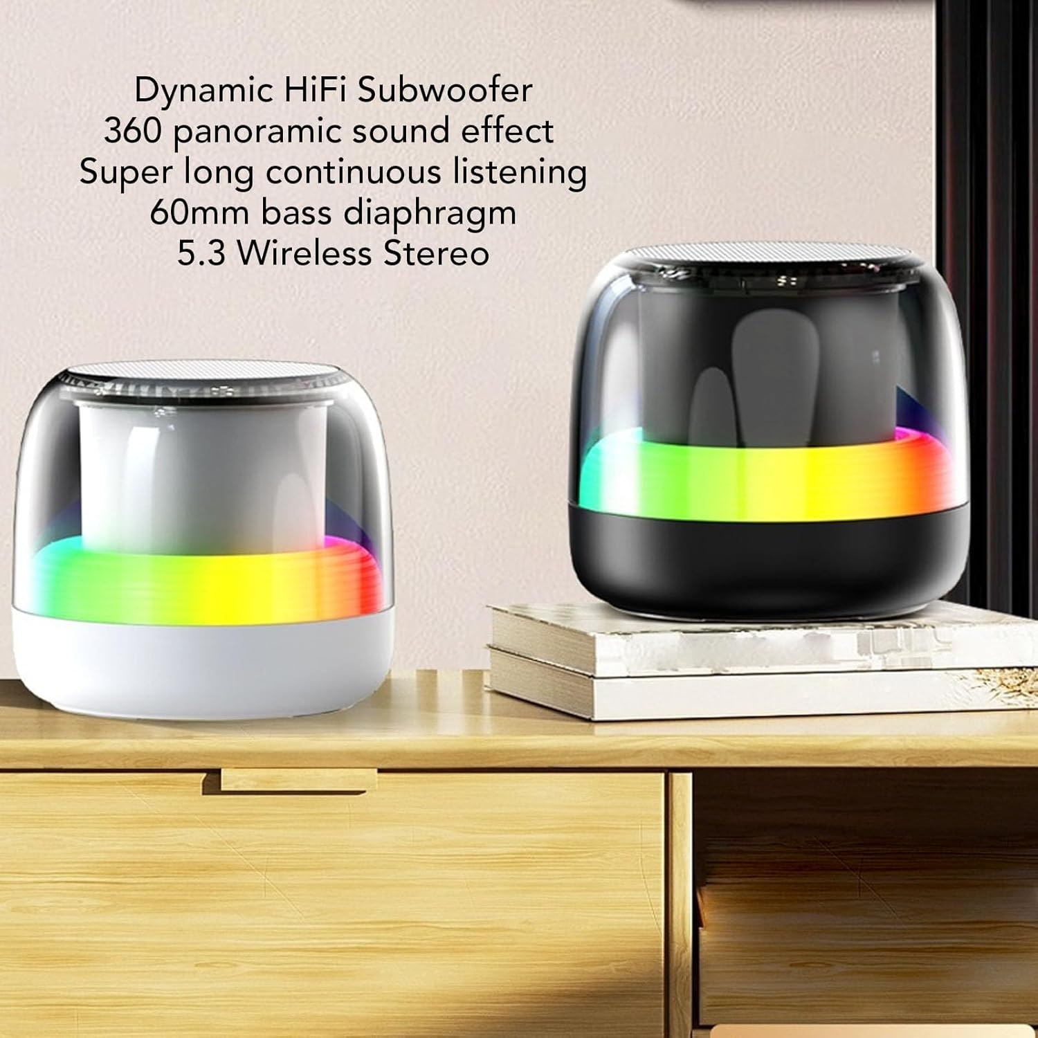 Generic Bluetooth Speakers, Portable Wireless Speaker with RGB Colorful Lights, BT5.3, Portable Speaker with Hifi Sound, Support USB Flash Drive for Home Outdoor Party (Black)