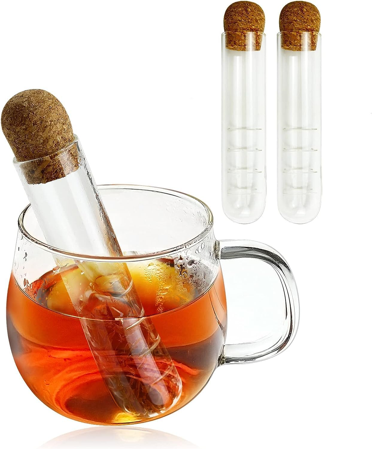 2 PCS Glass Tea Infuser, Glass Tea Strainer Tea Infuser with Cork Lid Drinkware Reusable Tea Infusers for Loose Tea, Tea Diffusers for Loose Tea image number 4