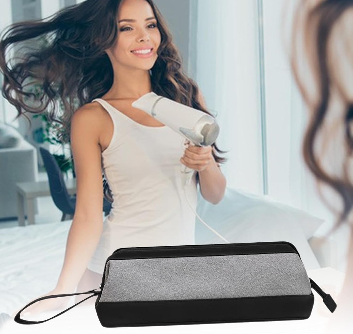 Blow Dryer Case - Hair Dryer Case, Curling Iron Bag | Dustproof Oxford Cloth Pu Leather Blow Dryer Protective Bag, Portable Hair Air Wrap Dryer Case for Outdoors, 14.96X6.29X5.51Inches image number 1