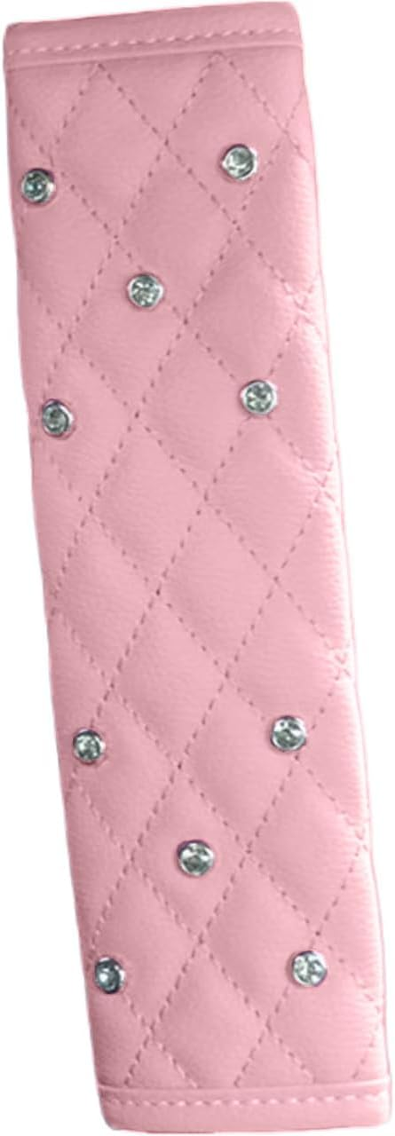 Seatbelt Shoulder Pads Leather Luster Crystals Seat Belt Covers Universal Fit Car Decor Accessories for Women Girl (Pink, 24 * 5CM) image number 2