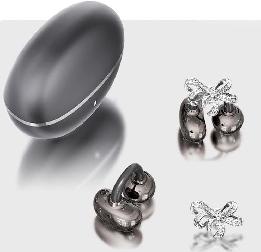 Clip-On Earbuds with Detachable Bow Earrings,Open-Ear Wireless Bluetooth 5.4 Headphones with Mic, Comfortable Fit & 72H Playtime Jewelry-Inspired Headphones for Women Gifts,Sports & Workouts (Black) image number 4